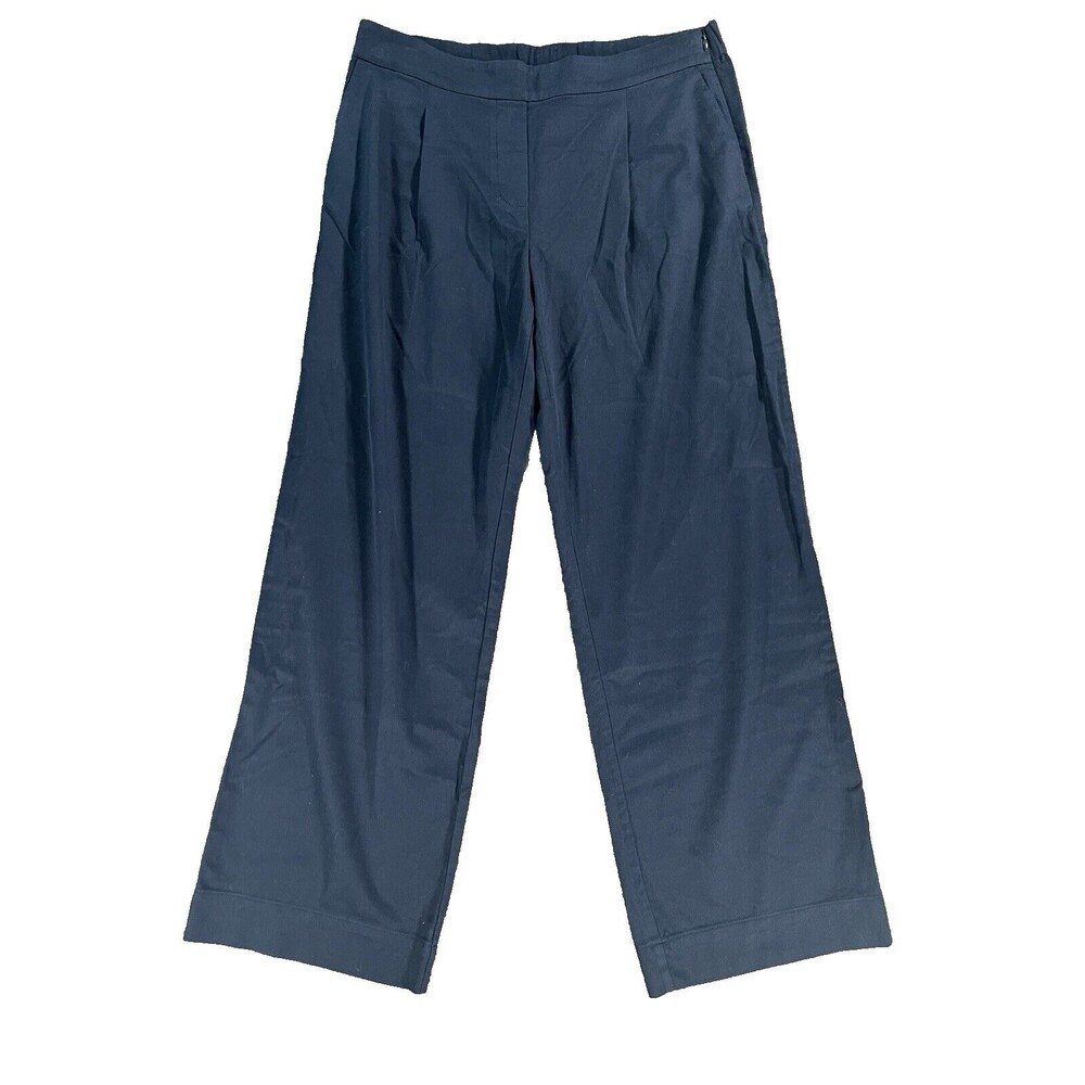 J. Jill Women’s Navy Blue Brushed-Twill Wide-Leg Trousers Pants Pleated Size 12